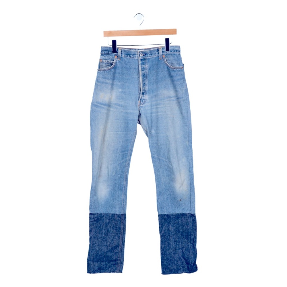 RE/DONE Straight Leg Jeans Blue, Colorblock, Medium Wash with High-Rise